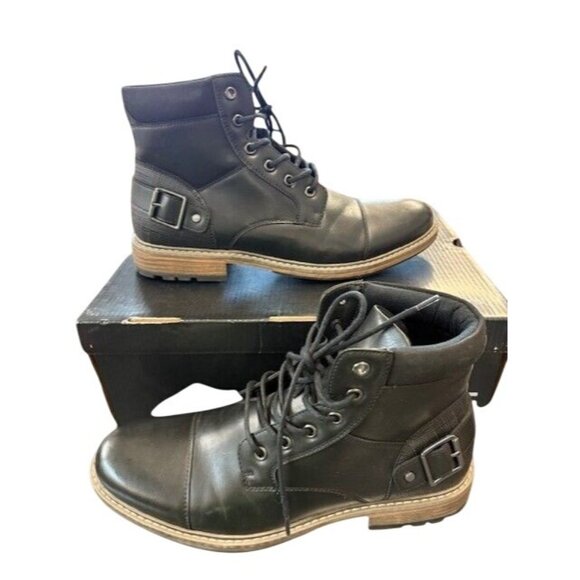 JF Riverside Black Lace-Up Ankle Boots 10M Mens Durable Leather Look - Picture 2 of 6